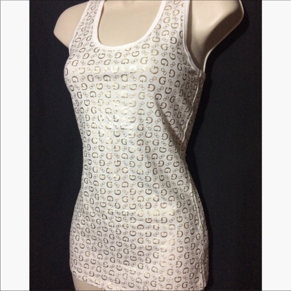 🎉 2 Left!! 🎉 Guess White and Gold Racerback Tank